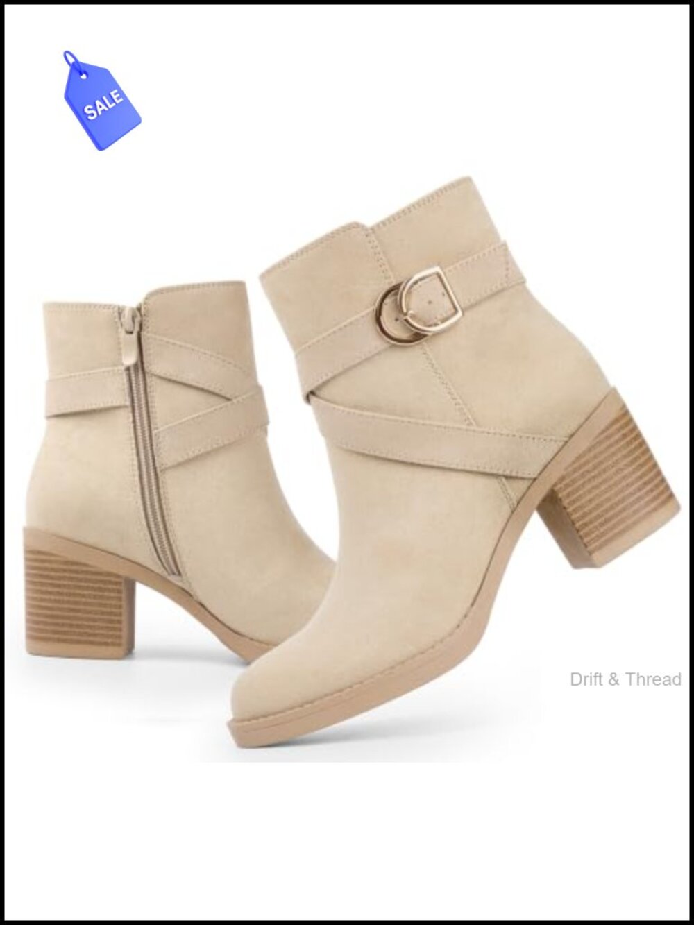 Women's Zipper Ankle Boots Chunky Stacked Heel Buckle Strap Booties